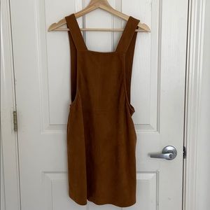 Brown soft suede material overall dress w/pockets